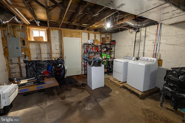 below grade area with washer and dryer and electric panel