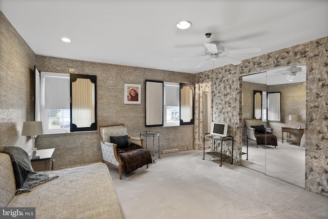 sitting room featuring recessed lighting and ceiling fan