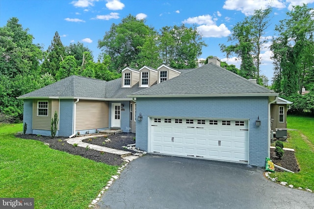 view of front facade featuring driveway, roof with shingles, and brick siding