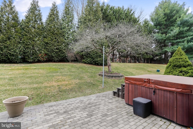 view of patio featuring a hot tub