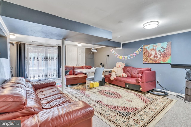 living area with baseboards