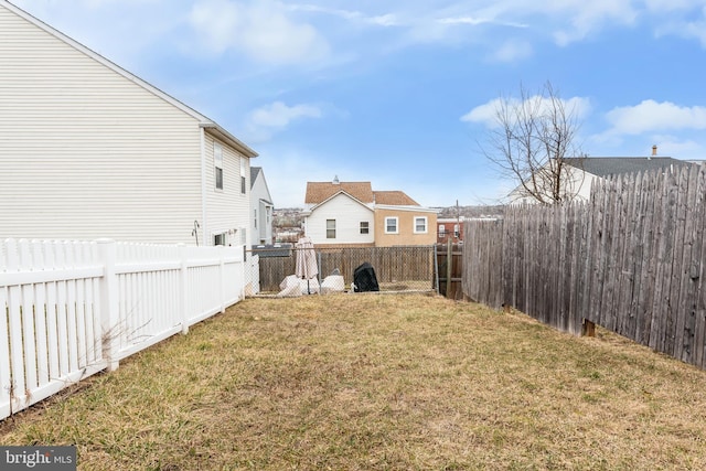 view of yard with a fenced backyard