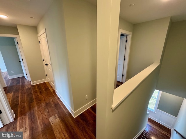419 Kentmorr Rd, Stevensville, MD 21666 - hallway featuring an upstairs landing, wood finished floors, and baseboards