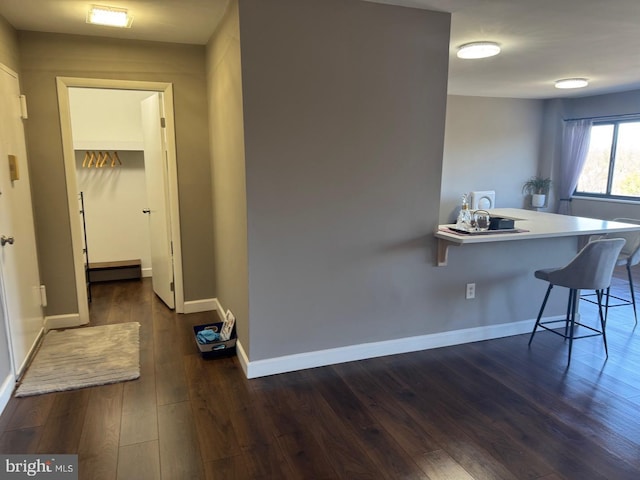 interior space with baseboard heating, dark wood-style flooring, and baseboards