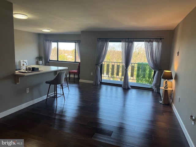 dining area featuring baseboards and dark wood-style flooring