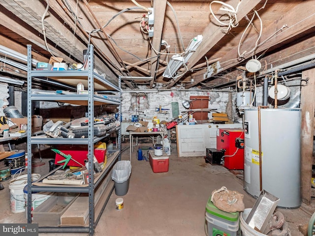 unfinished basement with electric water heater