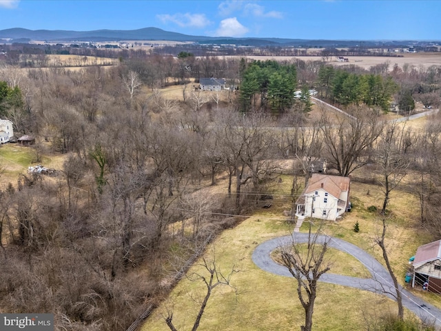 bird's eye view with a mountain view and a rural view