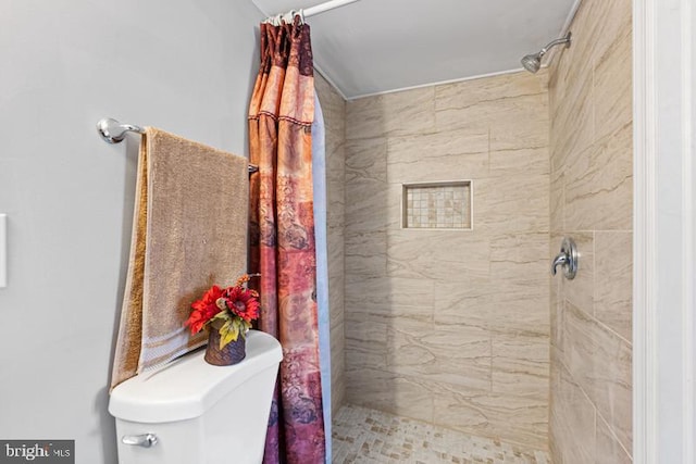 full bathroom with a shower stall and toilet