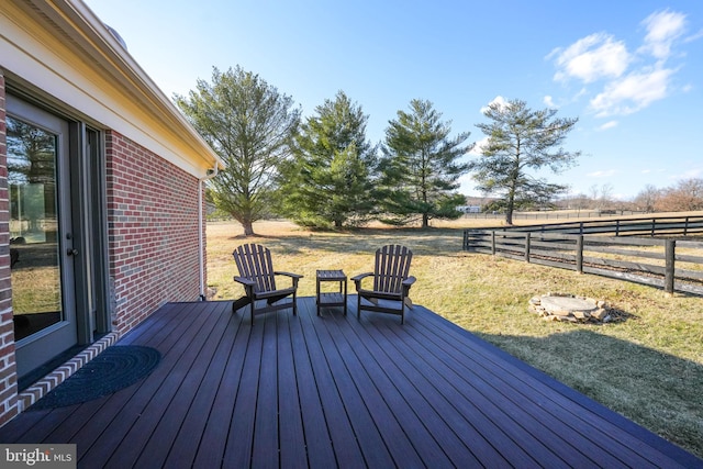 deck featuring a yard and fence