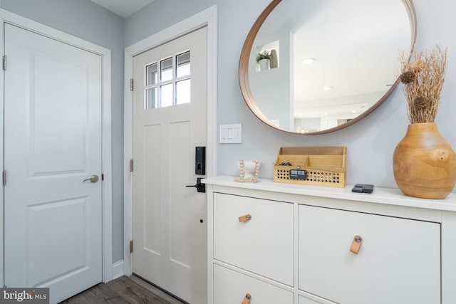 foyer entrance with dark wood-style floors