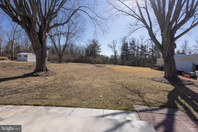 view of yard featuring a storage unit and an outdoor structure