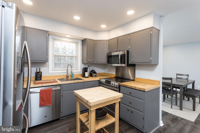 kitchen featuring stainless steel appliances and gray cabinets