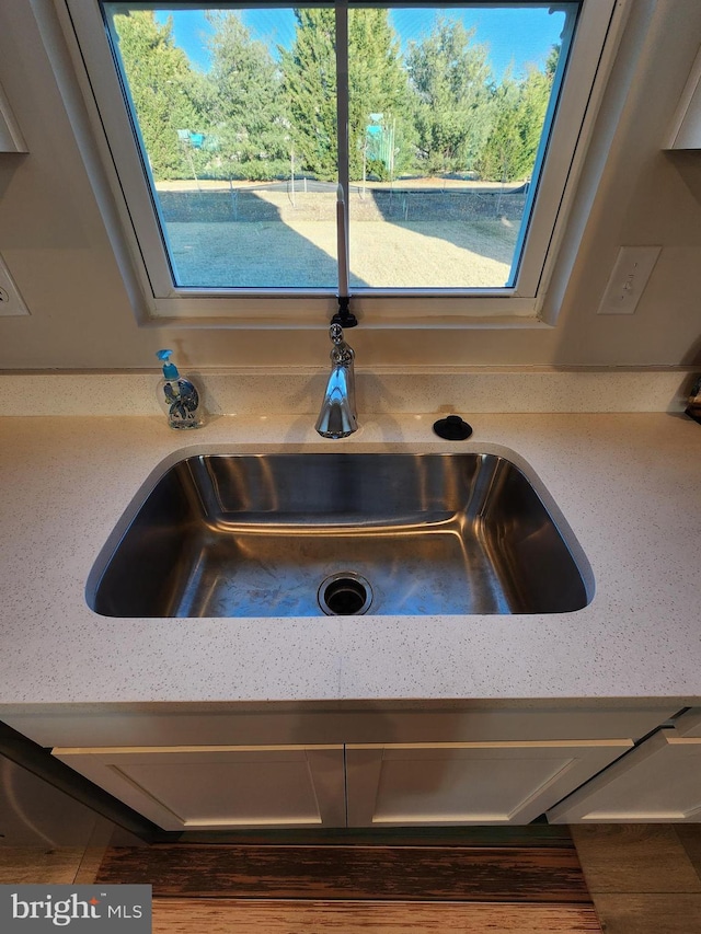 interior details with light countertops and a sink