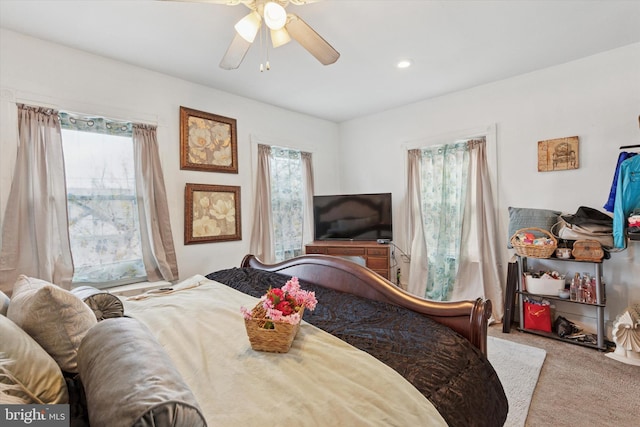 bedroom with carpet flooring and ceiling fan