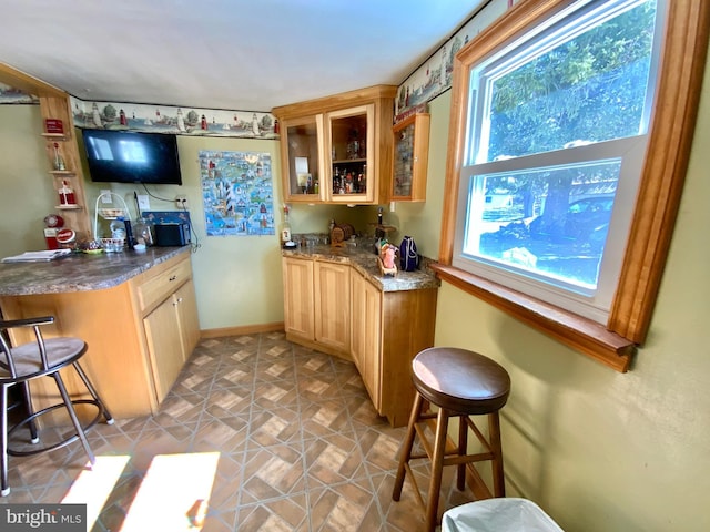 bar featuring baseboards and wet bar