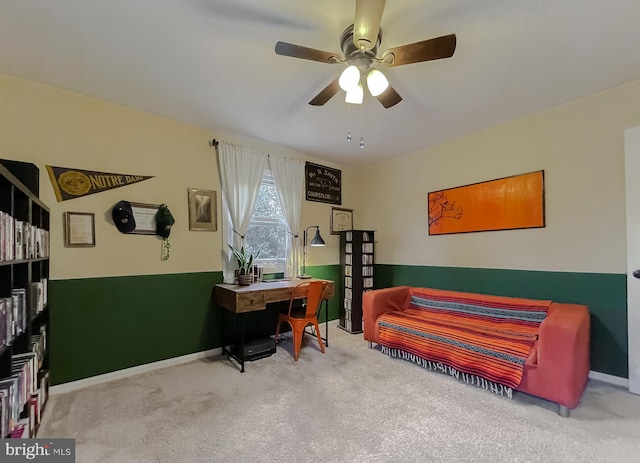 bedroom with baseboards, a ceiling fan, and carpet flooring