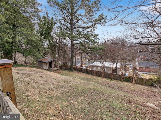 view of yard featuring an outbuilding and a fenced backyard