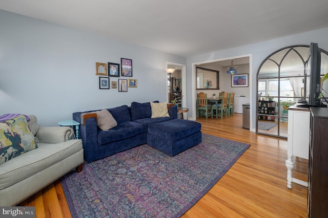 living room featuring light wood-style flooring