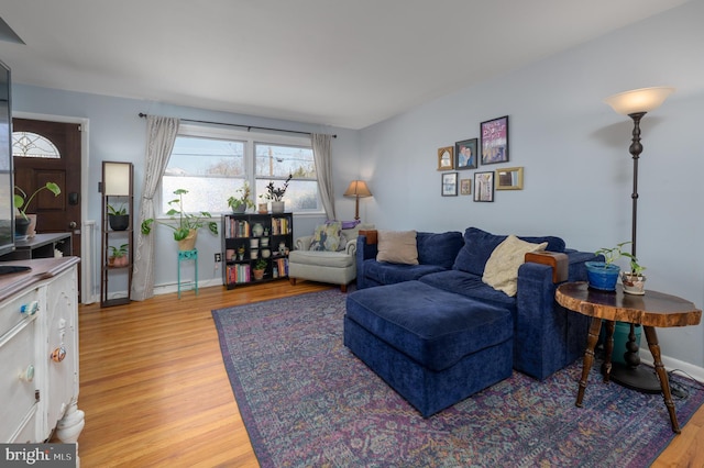 living area with baseboards and light wood-style floors