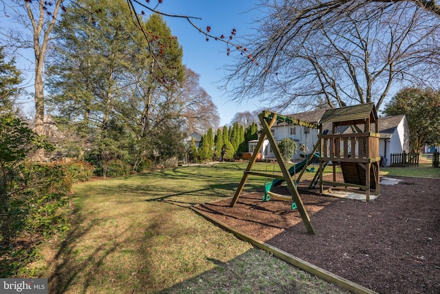 view of play area featuring a lawn