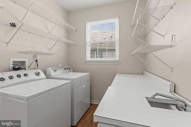 119 Glengarry Ln, Hainesport, NJ 08036 - laundry area featuring independent washer and dryer, dark wood-type flooring, and baseboards