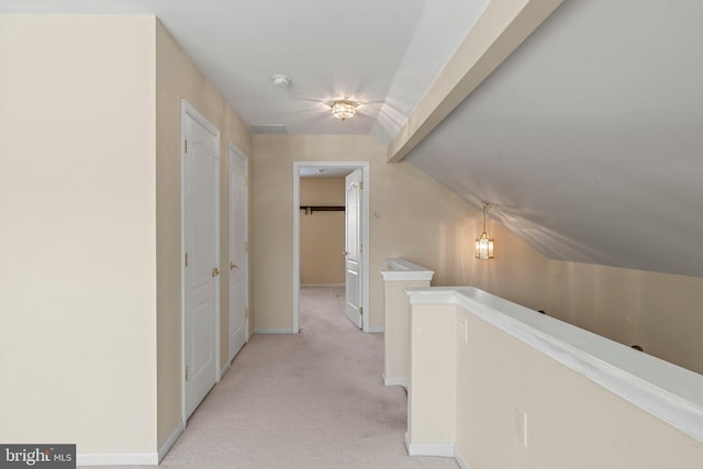 119 Glengarry Ln, Hainesport, NJ 08036 - corridor with an upstairs landing, vaulted ceiling, light colored carpet, and baseboards