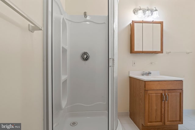 119 Glengarry Ln, Hainesport, NJ 08036 - full bathroom with a shower stall, tile patterned floors, vanity, and baseboards