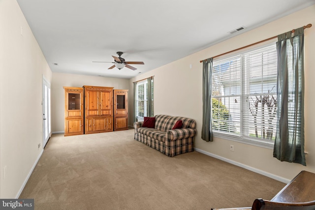 119 Glengarry Ln, Hainesport, NJ 08036 - sitting room featuring ceiling fan, light carpet, and healthy amount of natural light