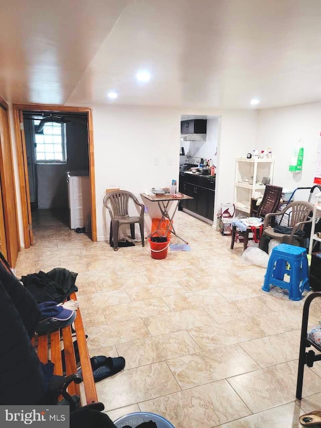 basement featuring recessed lighting