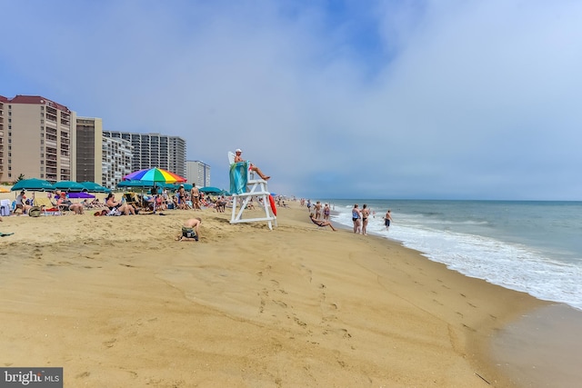 exterior space featuring a view of the beach