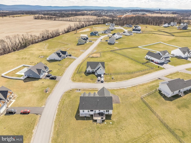 bird's eye view with a rural view and a residential view