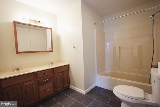 full bath featuring shower / washtub combination, tile patterned flooring, a sink, and toilet