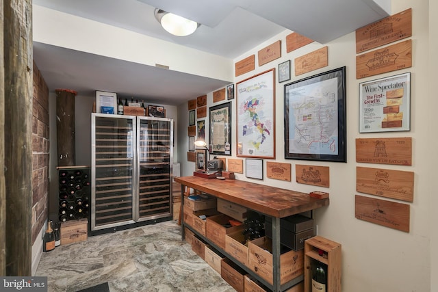 wine room with beverage cooler