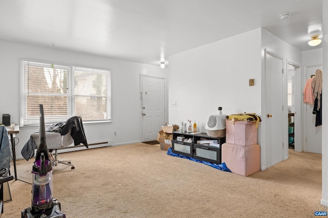 office featuring carpet floors and baseboard heating