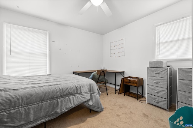 bedroom featuring carpet floors and a ceiling fan