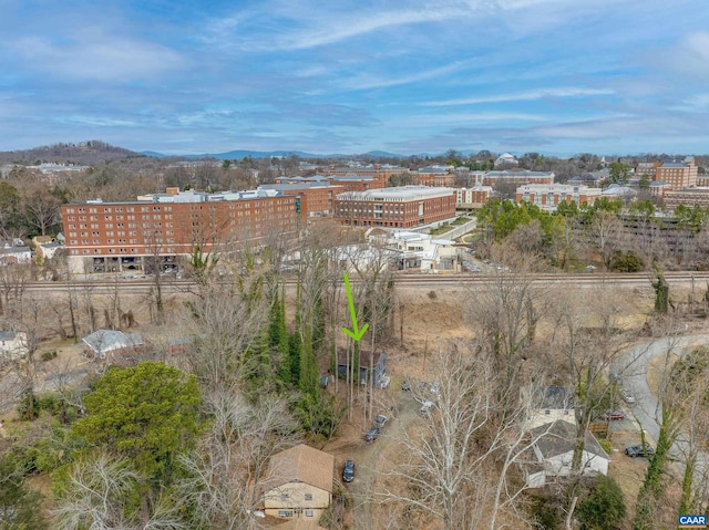 birds eye view of property with a mountain view