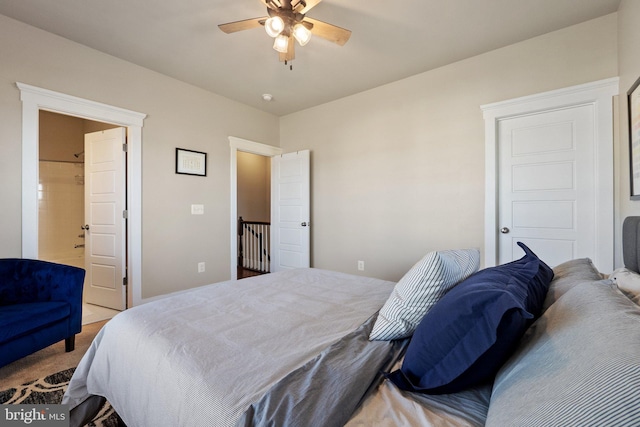 bedroom featuring carpet floors and ceiling fan