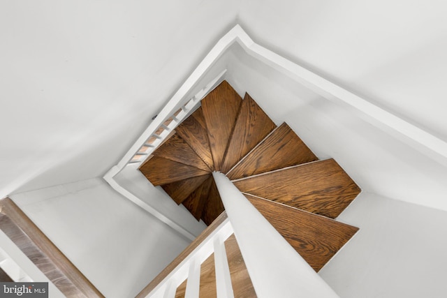 stairway featuring wood finished floors