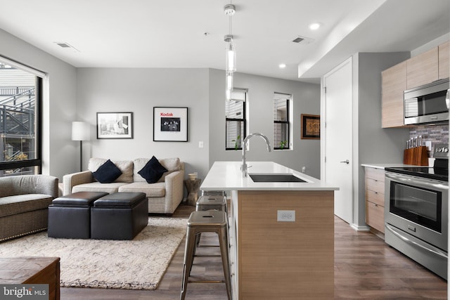 kitchen featuring a sink, modern cabinets, appliances with stainless steel finishes, and open floor plan