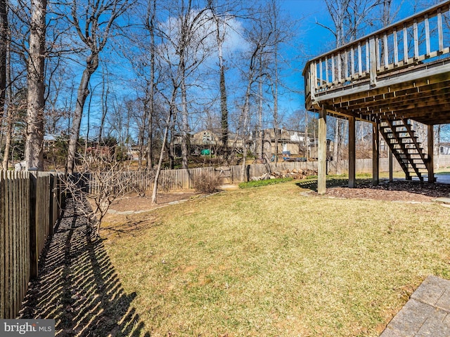 view of yard featuring stairway and a fenced backyard