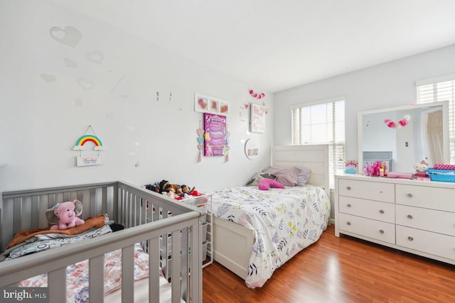 bedroom with multiple windows and wood finished floors