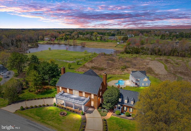 aerial view with a water view