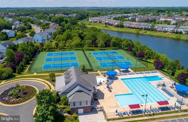 aerial view with a water view