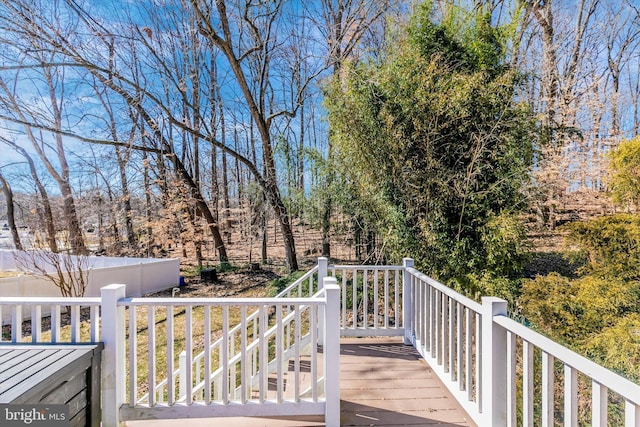 wooden terrace featuring fence