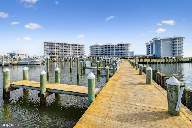 view of dock featuring a water view