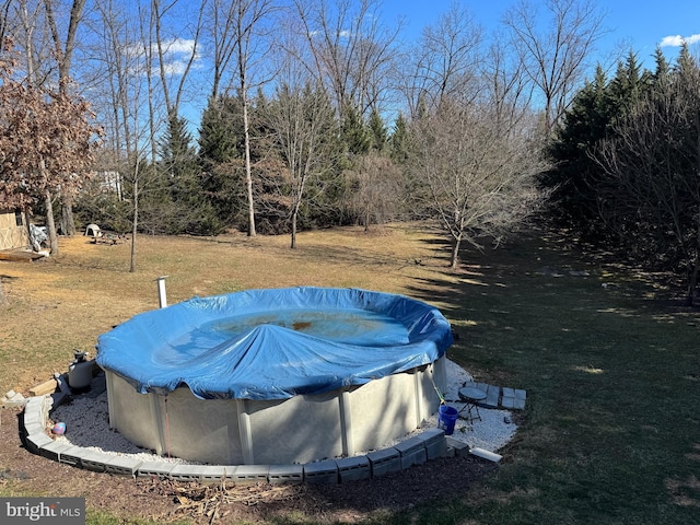 view of yard with a covered pool