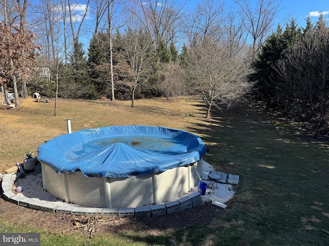 view of yard with a covered pool