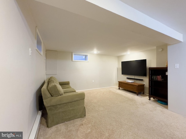 living room with carpet floors and recessed lighting