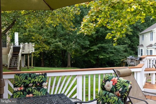 view of wooden balcony featuring a wooden deck