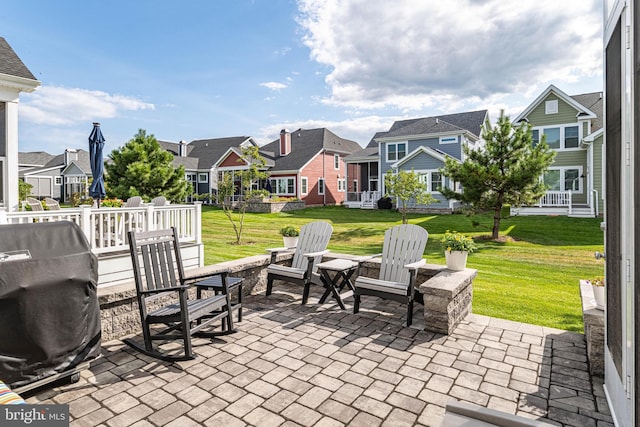 view of patio / terrace featuring grilling area and a residential view